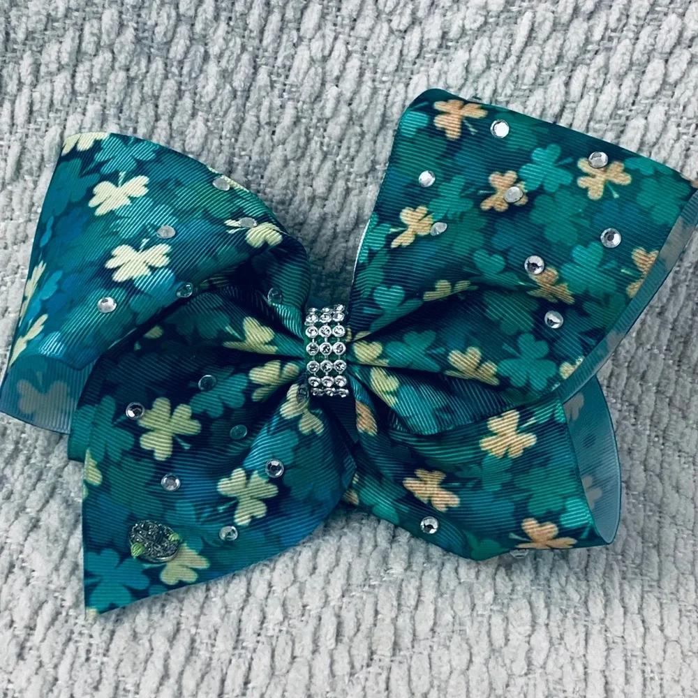 JoJo Siwa Girls Green Shamrock St Patricks Paddies Day‎ Rhinestone Style Bow
